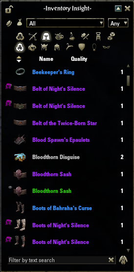 Addon Inventory Insight showing account-wide items collection